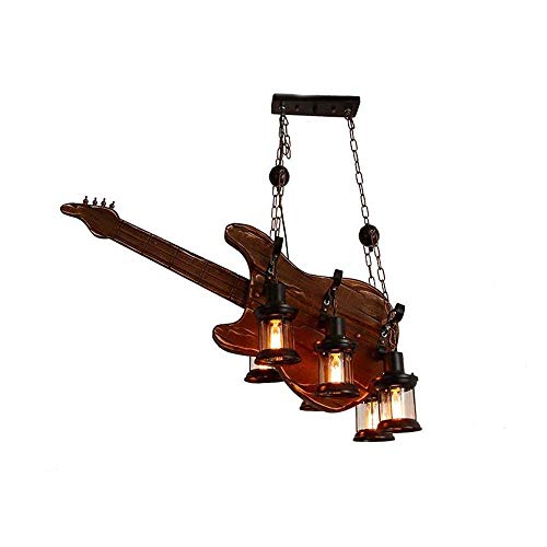 Araña Industrial Madera, Retro Hierro Vintage Guitarra Cristal Sombra Colgante Barra Luz Café Loft Club Farm Techo Decoración Edison E27 Soporte Lámpara para Comedores Cocina