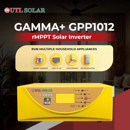 Image of UTL Gamma Plus 1012 MPPT Solar Hybrid Inverter for Home, Office & Shops | 1kVA /12V | Pure Sine Wave | Built-in MPPT Solar Charge Controller | Multi-Colour LCD Display | 3 Years Warranty