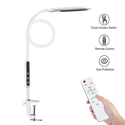HENZIN Stehlampe LED Dimmbar Fernbedienung 9W Klemmleuchten für Wohnzimmer Schlafzimmer, 5 Farbtemperaturen,5 Helligkeitsstufen,Flexibler Schwanenhals,Touch-Bedienung,Augenschutz Leselampe -Weiß