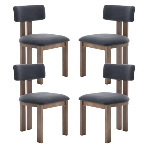 Chairus Sillas De Comedor Madera Juego 4 De Sillas Cocina Tapizadas De Lino, Silla Minimalista Con Respaldo Curvo Para Salón Restaurante, Gris