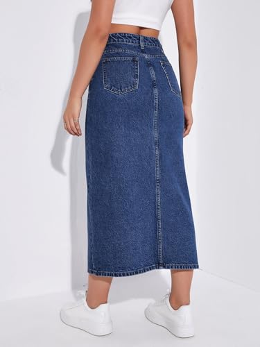 Image of Aahwan Women's & Girl's Black Solid High Waist Slit Below The Knee Denim Skirt