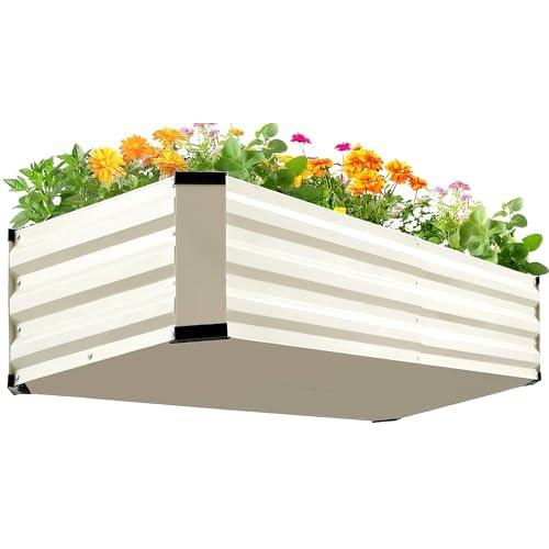 KING BIRD Raised Garden Bed Kit with Bottom 2025 Upgraded Galvanized Planter Garden Box Outdoor & Indoor for Gardening, Vegetables, Flowers, Beige, 47