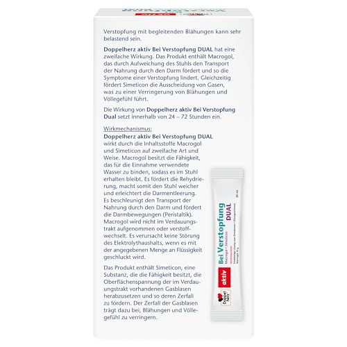 Doppelherz Bei Verstopfung Macrogol + Simeticon DUAL - Zur symptomatischen Behandlung von Verstopfung & begleitenden Blähungen - 10 Liquid Sticks mit Zitronengeschmack