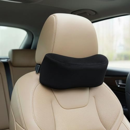 Image of Wakefit Car Neck Rest Pillow | 10.7x4.7x3.5 Inch | Memory Foam Neck Support Cushion for Car Seat | Ergonomic Head & Shoulder Support | Universal Fit | Smooth Washable Cover | 2 Year Warranty - Black