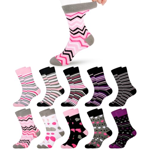 Jeasona 10 Paar Bunte Socken Damen 39-42 Baumwolle Diabetikersocken Damen Ohne Gummi Sommer Lange Socken 39-42 Bunt Strümpfe Bunt Ohne Gummibund Damensocken Hohe Ringelsocken