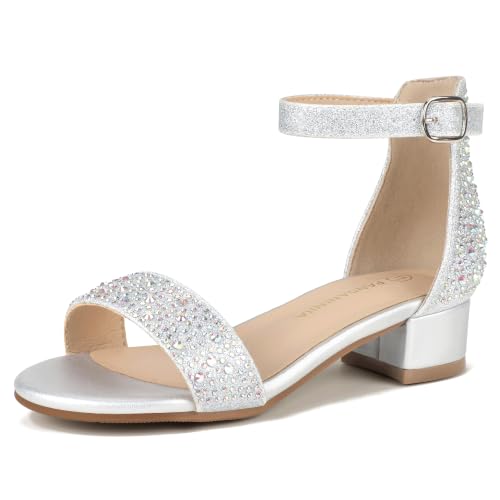 Image of PANDANINJIA Girls Dress Shoes Toddler Kids Heels Sandals Flower Girl Shoes | Ankle Strap,Open Toe,Wedding,Party,Dance,Prom,Birthday,Little Big Kid,Flower Girl Shoes,Foam Insole,1.2 in Heel Dress Pumps