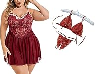 XAWONA Plus Size Night Dress Sexy Lingerie for Honeymoon Sex Night wear Lingerie Panty hot Dress Baby Doll Nighty Nighties Ladies First Night Panty Sleep wear See Through (4XL, Maroon)