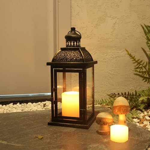 Image of NEEDOMO Large Candle Lanterns Decorative Indoor, 14.4 inch Outdoor Lantern with Clear Glass, Vintage Metal Candle Holders in Black, Patio Wedding Home Kitchen Coffee Table Livinig Room Decor