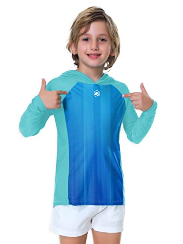 Image of AOBUTE Unisex Kids Long Sleeve Hoodie Rash Guard Boys UPF 50+ Swim Top with Thumb Hole 3-12 Years