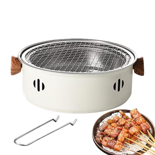 Grill de barbacoa de carbón portátil: mesa de barbacoa antiadherente de mesa con asador y levantador de malla | Pequeña cocina de carbón de uso múltiple para al aire libre, balcón, picnic, patio, acam
