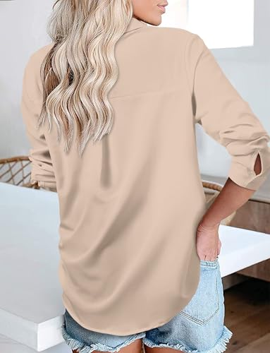 Image of Magritta Women's Shirts Fashion Casual Loose Fit Long Sleeve Button Down Lightweight Collared Blouse Tops