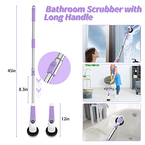 Electric Spin Scrubber, Power Brush Scrubber With 8 Replaceable Brush Heads, Floor Scrubber With Voice Function And Adjustable Handle, Tile Scrubber Cleaning Tools For Window, Floor, Tub, Wall, Tile #TOP1