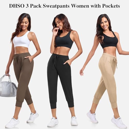DHSO 3 Pack Sweatpants for Women-Womens Joggers with Pockets Athletic Leggings for Workout Yoga Running Pants Trousers2