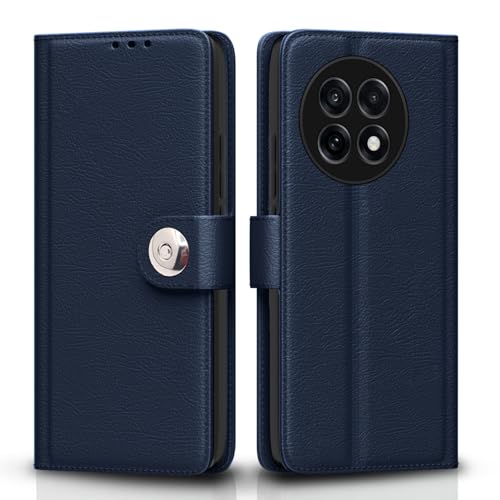 Image of Pikkme Flip Cover Leather Finish | Inside TPU with Card Pockets | Wallet Stand and Shock Proof | Complete Protection Button Flip Case for OnePlus 13R 5G(Blue)
