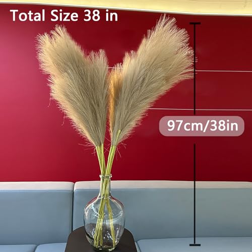 Image of 38 inch 10 Stems Faux Pampas Grass Decor Tall Brown Pampas Grass for Floor Vase