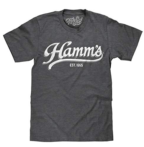 Tee Luv Men's Hamm's Beer Shirt - Faded Hamms Beer Established 1865 T-Shirt (Charcoal Heather) (S)