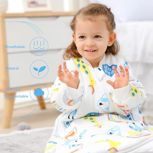 MIKAFEN Slaapzak met lange mouwen winter 3,5 TOG 100% biologisch katoenen slaapzak (L/lichaamsmaat 75-99 cm) - Afbeelding 3