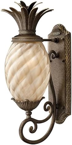 Hinkley Plantation Large Wall Mount Outdoor Lantern, Aluminum, Clear Optic Glass Shade, Pineapple Theme, Pearl Bronze Finish