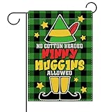 YMCAFZ Green Christmas Elf Decorative Garden Flag, Xmas No Cotton Headed Ninny Muggins Allowed Yard Home Decoration, Winter Holiday Plaid Farmhouse Small Outside Outdoor Decor Double Sided 12 x 18