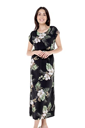 Image of Hawaii Hangover Women's Hawaiian Cap Sleeve Maxi Dress Signature Prints | Cap Sleeves; Maxi Length; Soft Rayon Fabric; Signature Tropical Prints; Resort Vacation Style