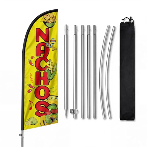 Drapeau Nachos QSUM avec mât en alu et piquet de sol pour stand