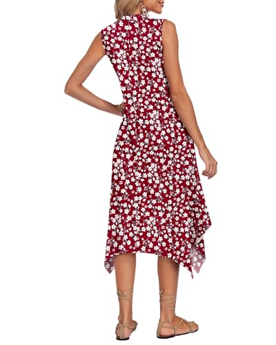 Image of AUSELILY Womens Summer Midi Dress V Neck Sleeveless Casual with Pockets | Flowy womens summer dress with asymmetrical hem, great for beach, vacation and daily wear