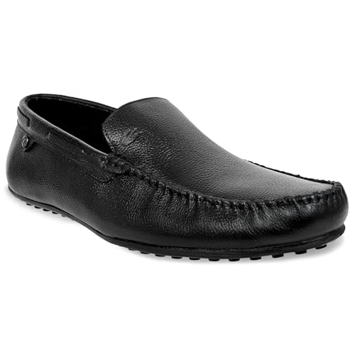 Image of Allen Cooper Men's Black Genuine Leather Loafers |Slip-On Formal Shoes | Comfortable Office Moccasins for Men