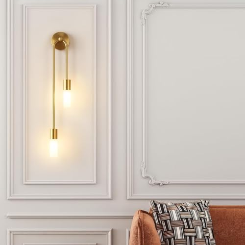Image of S.N.Enterprises Wall Sconce, Pack of 2 | Luxury Gold LED Wall Light with 3 Color Modes | Long Modern Sconce Lamp for Bedroom, Living Room & Corridor (Warm + Neutral + Cool White)
