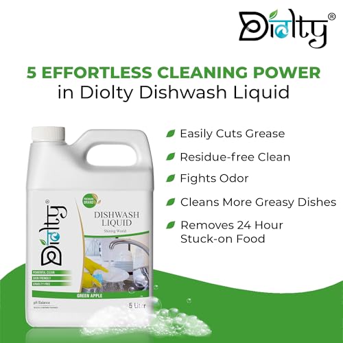Image of Diolty Dishwash Liquid Gel 5 Liter with Lime And Basil Fragrance, Dishwasher Liquid Leaves No Residue, Dishwashing Liquid 5 L