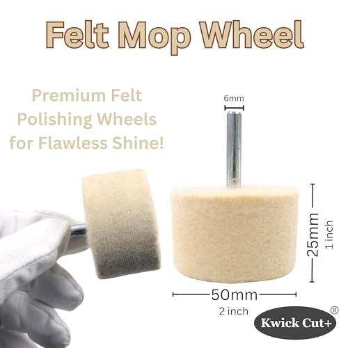 Image of KWICK CUT+ 50x25mm 5 PCS Felt Polishing Spindle Wheel 6mm Shank | Wool Buffing Pads Kit for Dremel, Grinder, Drill | High-Density Wheels for Metal, Jewelry, Glass & Wood Finishing | Mirror Finishing