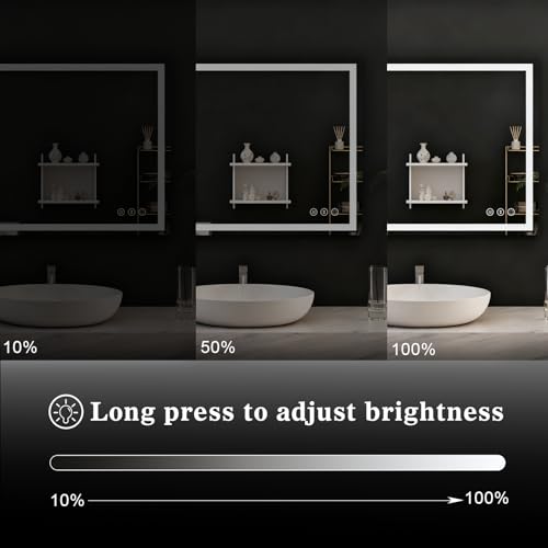 Image of WTTY LED Bathroom Mirror 48 inchx36 inch with RGB Backlit and Front Light,Stepless Dimmable LED Mirror for Bathroom,Colored Lighted Bathroom Vanity Mirror,Anti-Fog,Memory Function,Shatter-Proof