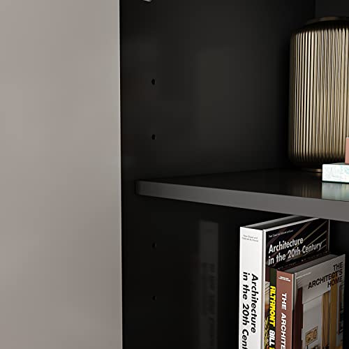 Ecacad Modern Sideboard Buffet Storage Cabinet With 2 Decorative Doors & Shelves, Kitchen Cupboard Console Cabinet With Metal Legs For Living Room, Entryway, Black & Gray (31.5”L X 15.7”W X 30.7”H) #TOP5