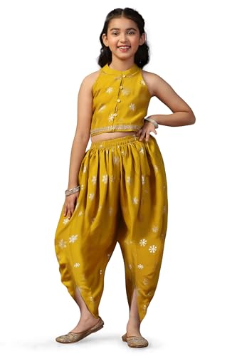 Image of Fashion Dream Girls Roman Silk Foil Printed Ethnic Suit Set|Kids Kurta & Dhoti|Kurti & Palazzo Set