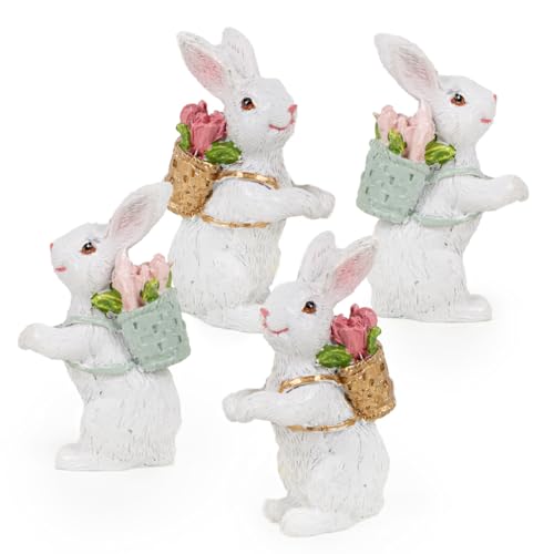Logbuch-Verlag 4 pequeños conejos de Pascua, figuras decorativas de Pascua, color blanco, multicolor, decoración de Pascua, 6 cm