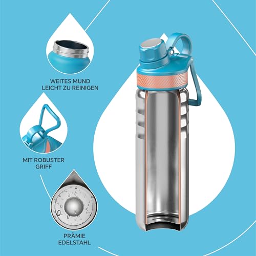 Ideus Vakuumisolierte Wasserflasche, 710 ml Edelstahl Doppelwand Flasche Metall Sport Kantine mit auslaufsicherem Schraubverschluss – Ansicht 3