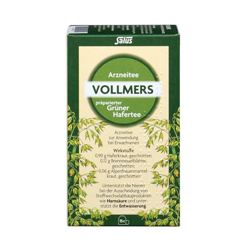 Vollmers präparierter Grüner Hafertee, 1 x 15 Filterbeutel (18 g), traditionelles pflanzliches Arzneimittel, unterstützt die Nieren bei der Ausscheidung von Stoffwechselabbauprodukten