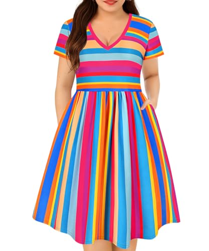Image of RITERA Plus Size Dresses for Curvy Women Summer Spring Womens Dress V Neck Short Sleeve Casual Dress with Pockets XL-5XL