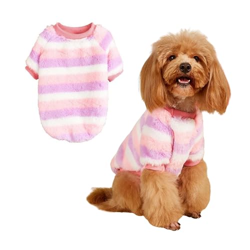 Small Dog Sweater,Dog Winter Warm Flannel Stripe Onesie Pajamas, Pet Colorful Cold Weather Pullover Coat for Cats Small Dogs_M(Pink)