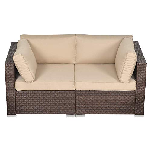 Sunvivi Outdoor Diy Patio Furniture Corner Sofa Outdoor Loveseat, 2 Piece Wicker Rattan Outdoor Sectional Sofa Set With Removable Beige Cushions,Extra Chair Furniture (Brown) #TOP7