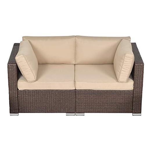 SUNVIVI OUTDOOR Patio Loveseat, 2 Piece Wicker Outdoor Sectional Couch with Removable Beige Cushions, Extra Sofa Furniture