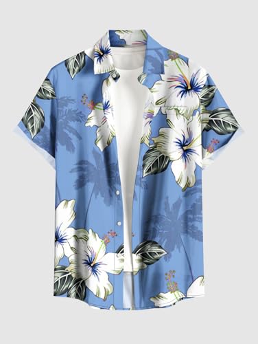 Image of Matchable Couple Hawaiian Sea Beach Starfish Turtle Shell Print Shirt or Plus Size Midi Split A Line Dress