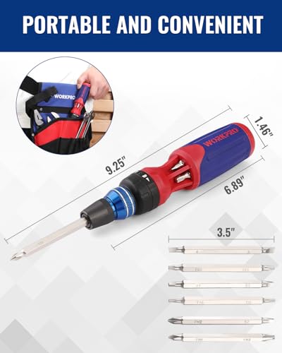 WORKPRO 12-in-1 Ratcheting Multi-Bit Screwdriver Set, Quick-load Mechanism Screwdriver with Double End Bits in Handle - Image 5