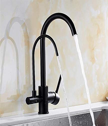 ZQFHSX Kitchen Sink Faucet for Bar Farmhouse Commercial, Faucets, Solid Brass Crane Purified Water Filter Tap, Three Ways Mixer, 3 Way Faucet(Nero)
