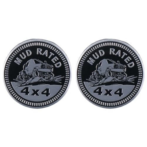 Image of BYOBYO 2PCS MUD Rated Badge Car Emblem, 4 x 4 Metal Automotive Badge 3D Round Car Badges Sticker Round Emblem Decals Decorations for Car, Trucks, SUV Accessories, 2.36in, Black