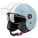 VINZ Arenas Jethelm mit Doppelvisier | Roller Helm mit Streifen & mit Sonnenblende | In Gr. XS-XXL | ECE 22.06 Zertifiziert | Motorradhelm mit Visier | Viele Farben Erhältlich - Hellblau