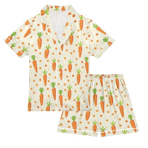 Cute Carrot Polka Dots Pajamas Set Summer Button Down Sleepwear Pjs Sets Comfy Loungewear