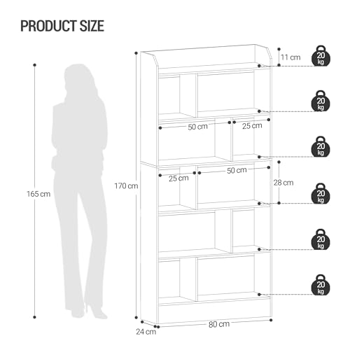 Bibliothèque 6 niveaux 170 cm anti-basculement Hzuaneri
