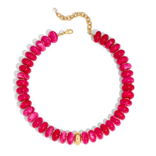 LILIE&WHITE Mothers Day Gifts for Mom Daughter Fuchsia Chunky Beads Choker Necklace for Women Shiny Boho Beaded Necklaces Classic Personalized Bridesmaid Necklace Gift Jewelry