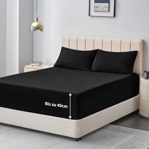 Aisbo Spannbettlaken 180x200cm Bettlaken Boxspringbett - Bett Laken Schwarz 180x200 aus Premium Mikrofaser, weiches Spannbetttuch 180 x 200 Steghöhe 40cm für Wasserbett Bed Fitted Sheet Aisbo Spannbettlaken 180x200cm Bettlaken Boxspringbett - Bett Laken Schwarz 180x200 aus Premium Mikrofaser, weiches Spannbetttuch 180 x 200 Steghöhe 40cm für Wasserbett Bed Fitted Sheet