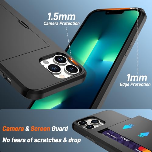 Pilaru for iPhone 13 Pro Max Case with Card Holder【2 Pcs HD Screen Protector】 Slim Heavy Duty Dual Layer Shockproof Design【Hidden Card Slot 】 Wallet Case for iPhone 13 Pro Max Case -Black by Pilaru - Image 5